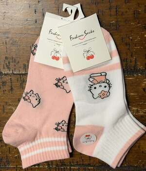 Fashion Socks Hello Kitty Style Pink and White Ankle Socks Size 36-41 2 Pairs